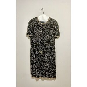 VTG Papell Boutique Evening Formal Silk Sequined Dress Size 16 Gold EUC